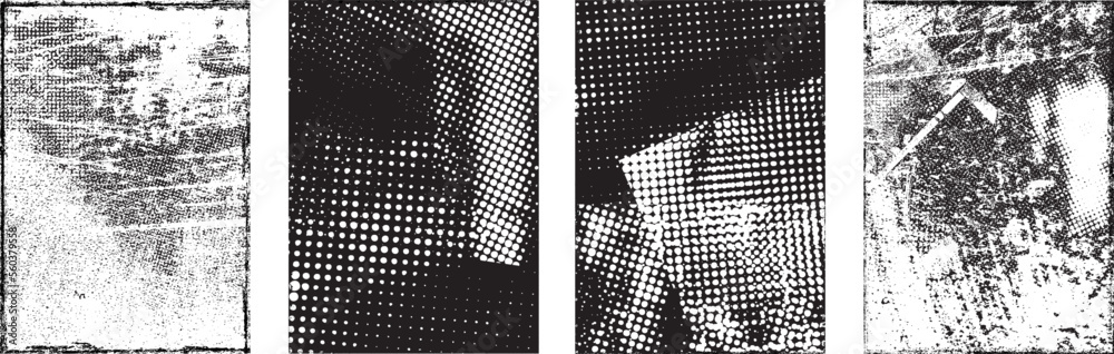 Glitch distorted grungy isolated layers . Design element for brochure, social media, posters, flyers. Overlay texture.Textured banner with Distress effect .Vector halftone dots . Screen print texture - obrazy, fototapety, plakaty 