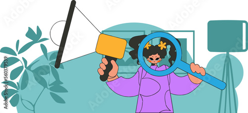 The concept of personnel search. Girl with a megaphone. labor market.