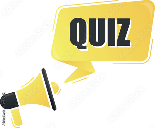 Megaphone with quiz text on yellow background. Megaphone banner. Web design. © vadymstock