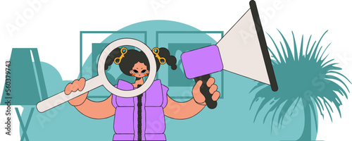 The concept of attracting employees. Woman with a megaphone. labor market.
