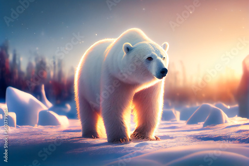  Polar bear on a walk. Generative AI.