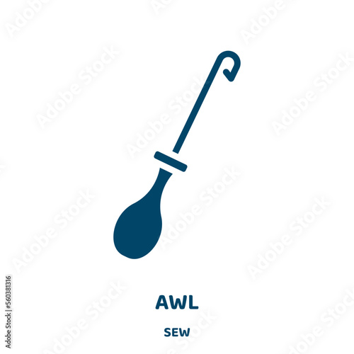 awl vector icon from sew collection. equipment filled flat symbol for mobile concept and web design. Black tool glyph icon. Isolated sign, logo illustration. Vector graphics.