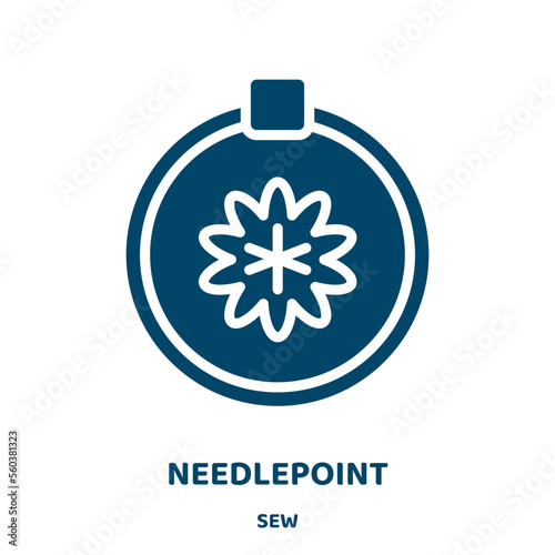 needlepoint vector icon from sew collection. textile filled flat symbol for mobile concept and web design. Black tool glyph icon. Isolated sign, logo illustration. Vector graphics.