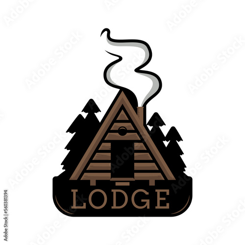 Wood cabin lodge logo template. Lodge illustration. Cabin Lodge rentals logo.