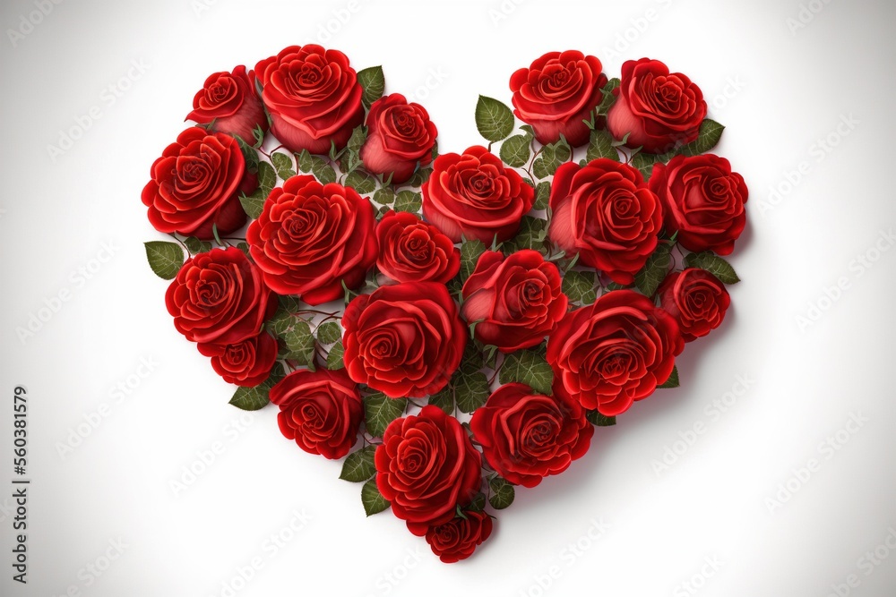 Valentines day heart made of red roses. Generative Ai Valentines day heart made of red roses. Generative Ai