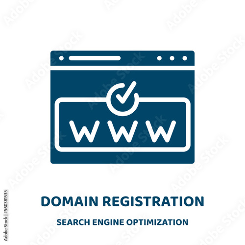 domain registration vector icon from search engine optimization collection. website filled flat symbol for mobile concept and web design. Black site glyph icon. Isolated sign, logo illustration. .