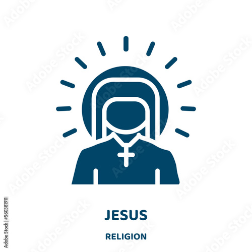 jesus vector icon from religion collection. bible filled flat symbol for mobile concept and web design. Black religious glyph icon. Isolated sign, logo illustration. Vector graphics.