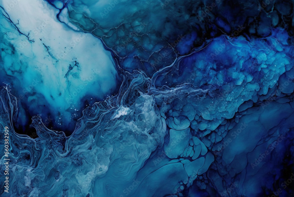 abstract fantasy 3D indigo and navy blue alcohol ink texture background,genrative ai.