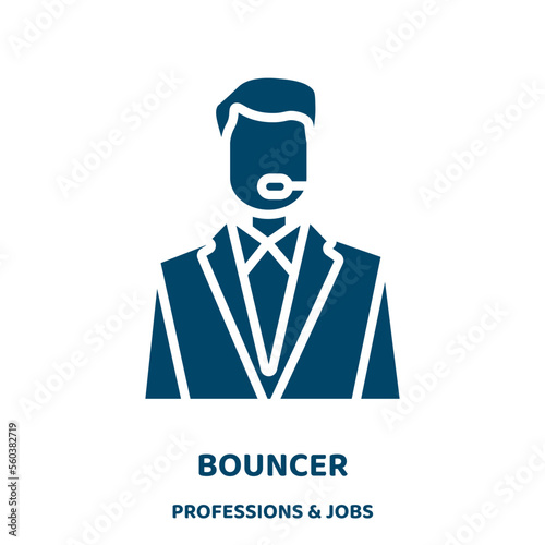 bouncer vector icon from professions & jobs collection. man filled flat symbol for mobile concept and web design. Black cartoon glyph icon. Isolated sign, logo illustration. Vector graphics.