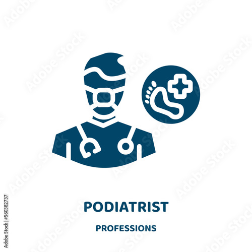 podiatrist vector icon from professions collection. podiatry filled flat symbol for mobile concept and web design. Black foot glyph icon. Isolated sign, logo illustration. Vector graphics.