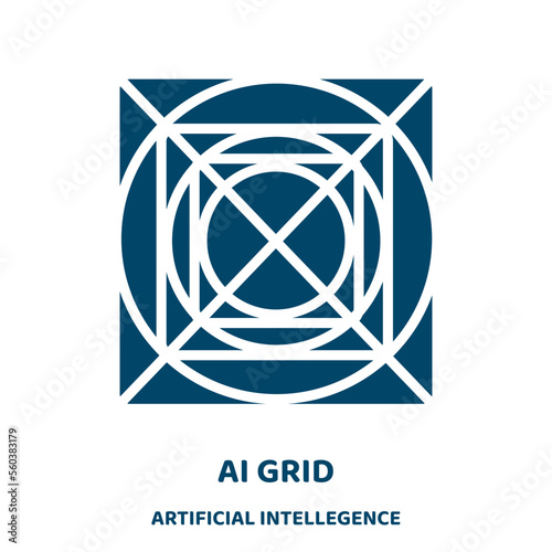 ai grid vector icon from artificial intellegence and future technology collection. data filled flat symbol for mobile concept and web design. Black ai glyph icon. Isolated sign, logo illustration. .
