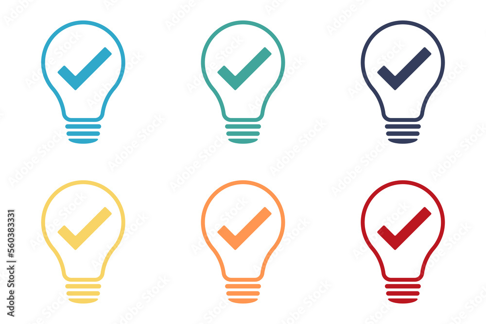 Lamp icon- check marks. Set of icons. Illustration Lamp icon- check marks. Set of icons. Illustration