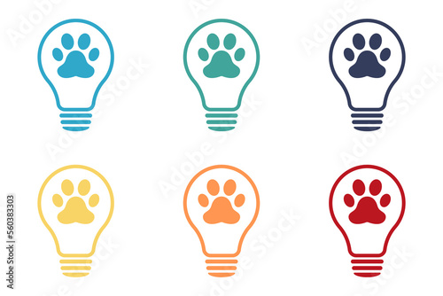 Animal paw icon on light bulb icons set