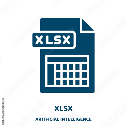 xlsx vector icon from artificial intelligence collection. file filled flat symbol for mobile concept and web design. Black glyph icon. Isolated sign, logo illustration. Vector graphics.