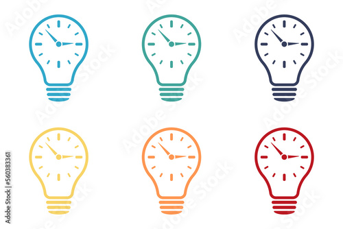 Clock inside a light bulb. Time concept. Icon set. Illustration 