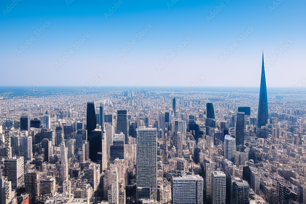 Aerial view City. Metropolitan city. Panoramic view on urban cityscape skyline day scene. Aerial view. image created with generative AI