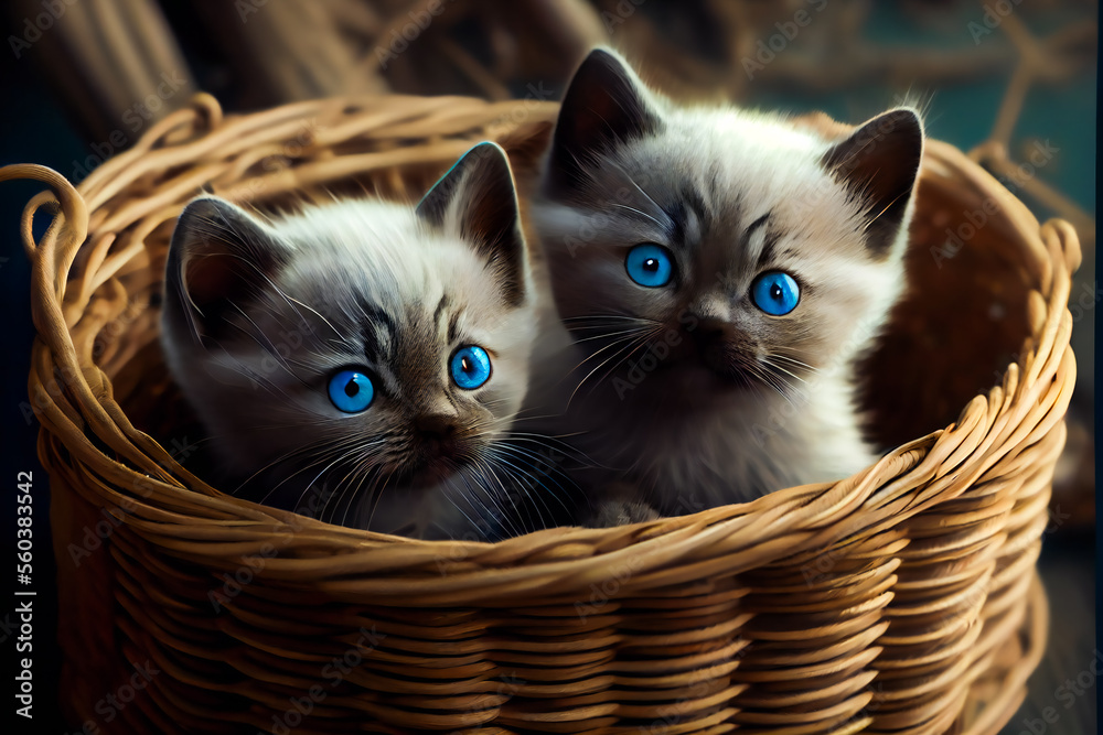 Kittens In A Basket.  Generative AI.