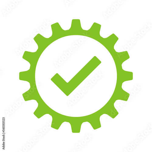 Vector tick icon in gear. Isolated on white background