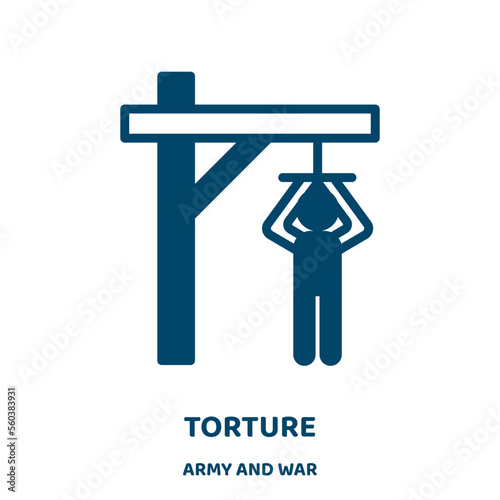 torture vector icon from army and war collection. prison filled flat symbol for mobile concept and web design. Black crime glyph icon. Isolated sign, logo illustration. Vector graphics.