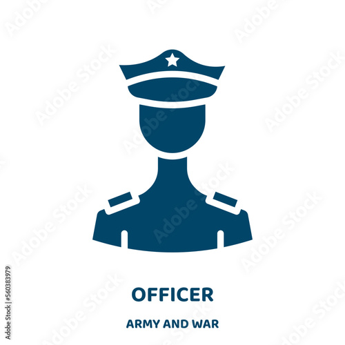 officer vector icon from army and war collection. business filled flat symbol for mobile concept and web design. Black man glyph icon. Isolated sign, logo illustration. Vector graphics.