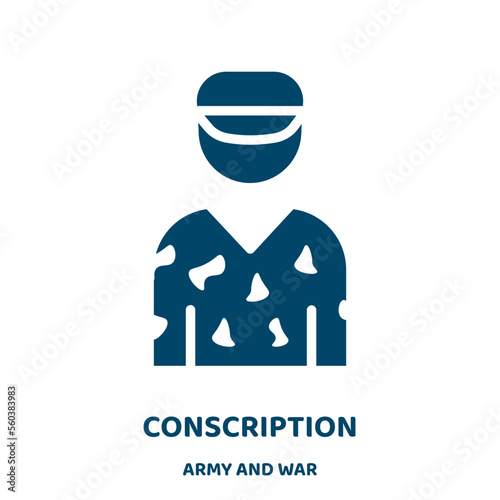 conscription vector icon from army and war collection. military filled flat symbol for mobile concept and web design. Black army glyph icon. Isolated sign, logo illustration. Vector graphics.
