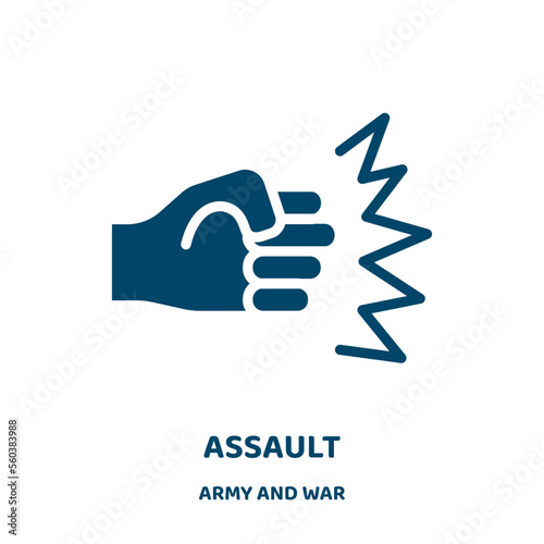 assault vector icon from army and war collection. abuse filled flat symbol for mobile concept and web design. Black hate glyph icon. Isolated sign, logo illustration. Vector graphics.
