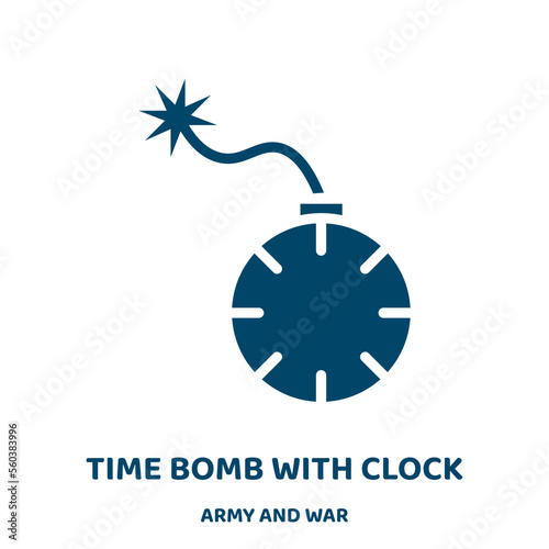 time bomb with clock vector icon from army and war collection. bomb filled flat symbol for mobile concept and web design. Black clock glyph icon. Isolated sign, logo illustration. Vector graphics.