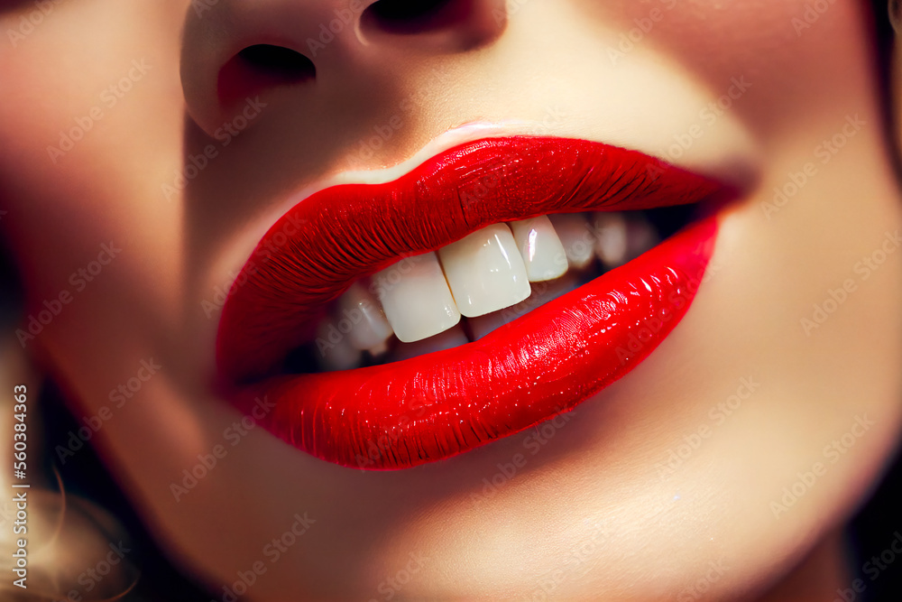 Perfect lips. shot of womans lips.  Generative AI.