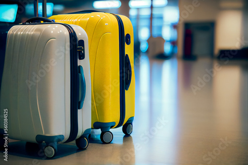 Plastic Travel Suitcases. The concept of vacation and travel. Generative AI.