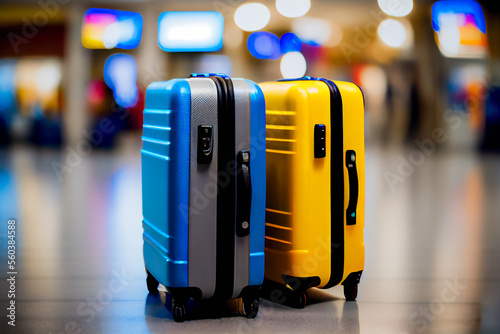 Plastic Travel Suitcases. The concept of vacation and travel. Generative AI.