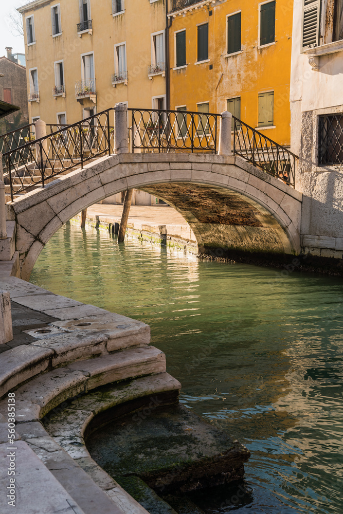 Closeup detail of a beautiful old bridge in Venice, Italy