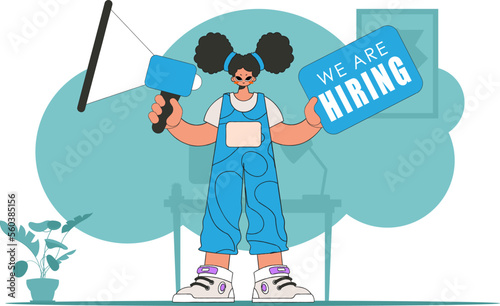 Subject Sphere of human resources. The girl is holding a megaphone.