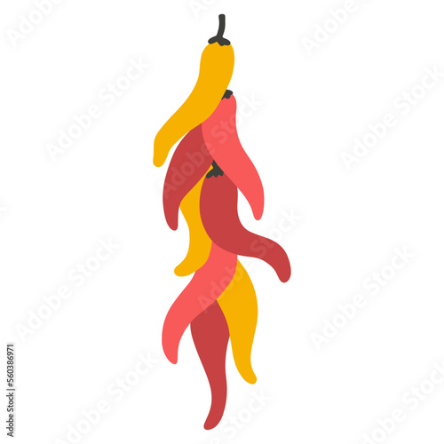 A bunch of hot chili pepper. Vector illustration of a vegetables in a simple cartoon hand drawn style. Isolate on a white background.