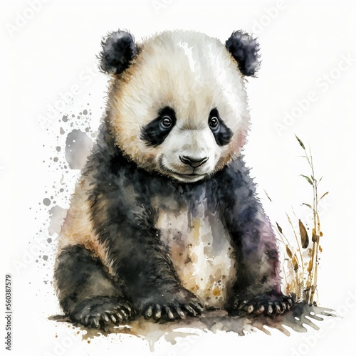 portrait of lovely baby animal  watercolor  ai generated panda