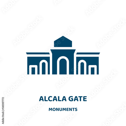 alcala gate vector icon from monuments collection. alcala filled flat symbol for mobile concept and web design. Black gate glyph icon. Isolated sign, logo illustration. Vector graphics.