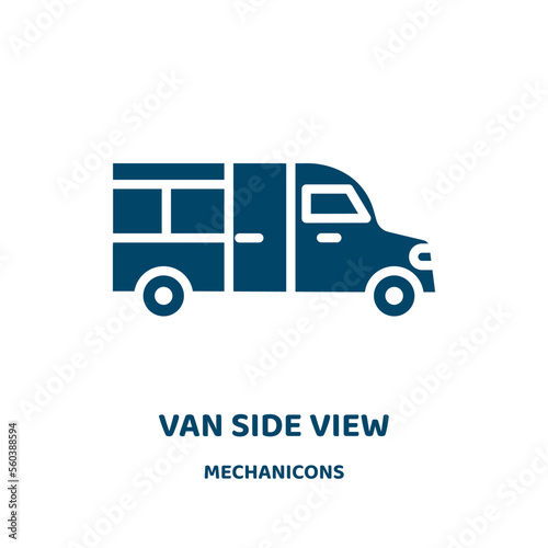 van side view vector icon from mechanicons collection. vehicle filled flat symbol for mobile concept and web design. Black van glyph icon. Isolated sign, logo illustration. Vector graphics.