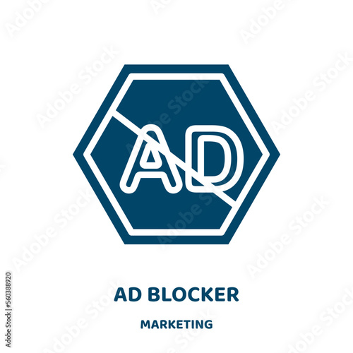 ad blocker vector icon from marketing collection. blocker filled flat symbol for mobile concept and web design. Black computer glyph icon. Isolated sign, logo illustration. Vector graphics.