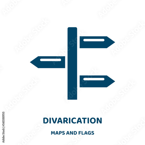 divarication vector icon from maps and flags collection. arrow filled flat symbol for mobile concept and web design. Black direction glyph icon. Isolated sign, logo illustration. Vector graphics.