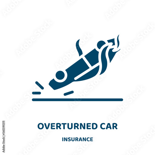 overturned car vector icon from insurance collection. protection filled flat symbol for mobile concept and web design. Black accident glyph icon. Isolated sign, logo illustration. Vector graphics.