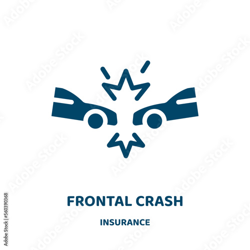 frontal crash vector icon from insurance collection. frontal filled flat symbol for mobile concept and web design. Black auto glyph icon. Isolated sign, logo illustration. Vector graphics.