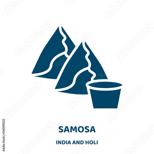 samosa vector icon from india and holi collection. food filled flat symbol for mobile concept and web design. Black fried glyph icon. Isolated sign, logo illustration. Vector graphics.