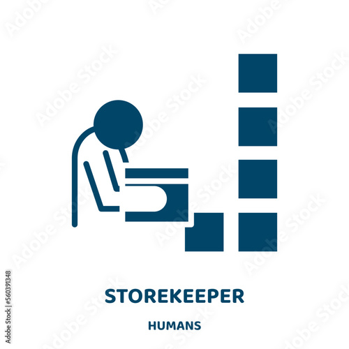 storekeeper vector icon from humans collection. worker filled flat symbol for mobile concept and web design. Black person glyph icon. Isolated sign, logo illustration. Vector graphics.
