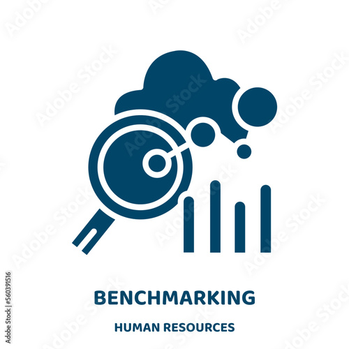 benchmarking vector icon from human resources collection. business filled flat symbol for mobile concept and web design. Black technology glyph icon. Isolated sign, logo illustration. Vector graphics.