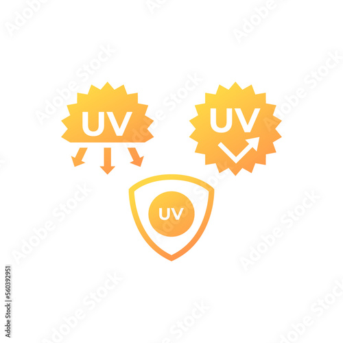Ultraviolet protection, radiation sign. Sun danger and sunblock cream solution icon logo set collection label. Vector EPS 10