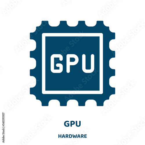 gpu vector icon from hardware collection. technology filled flat symbol for mobile concept and web design. Black digital glyph icon. Isolated sign, logo illustration. Vector graphics.