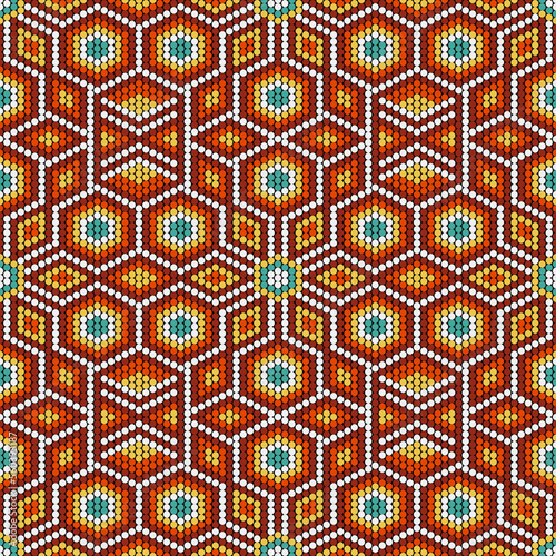 Tribal geometric ornament with Mexican Huichol art style. Native American beading. Ethnic seamless pattern.