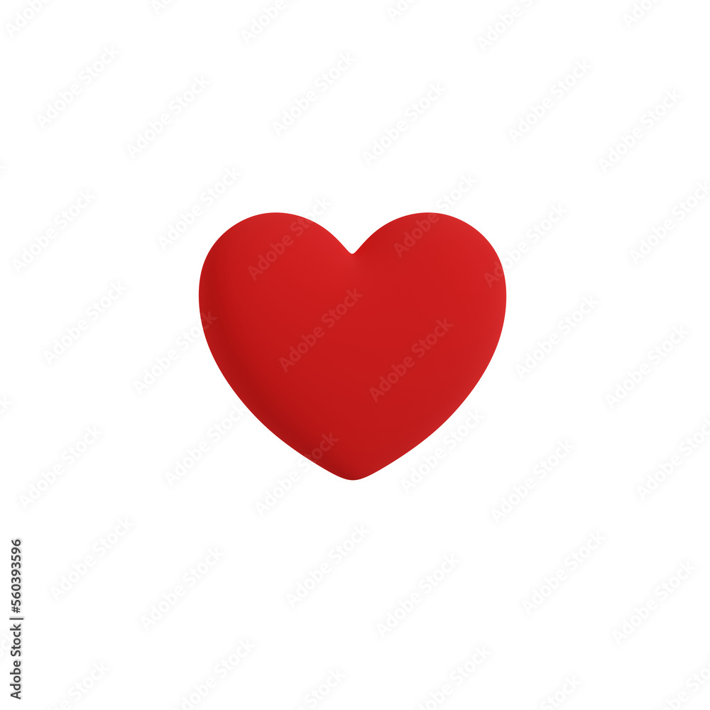 3d red matte heart with Transparent Background