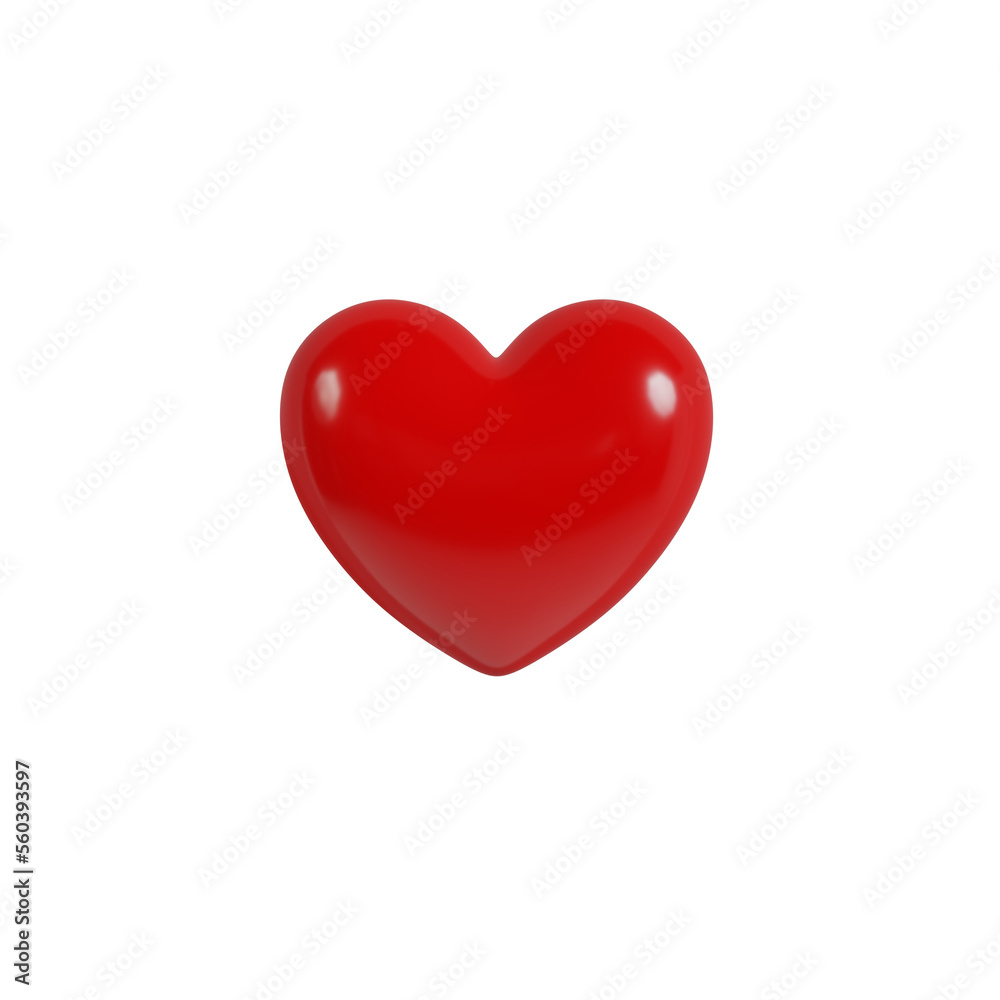 3d red glossy heart with Transparent Background