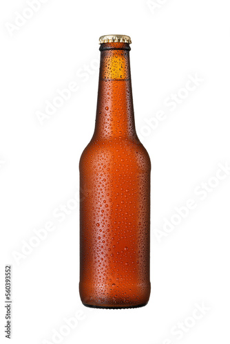 Cold bottle of beer. packshot. on a white background