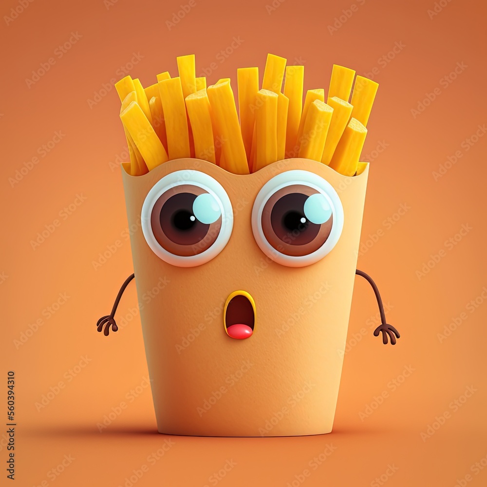 Cute French Fries Character - obrazy, fototapety, plakaty 